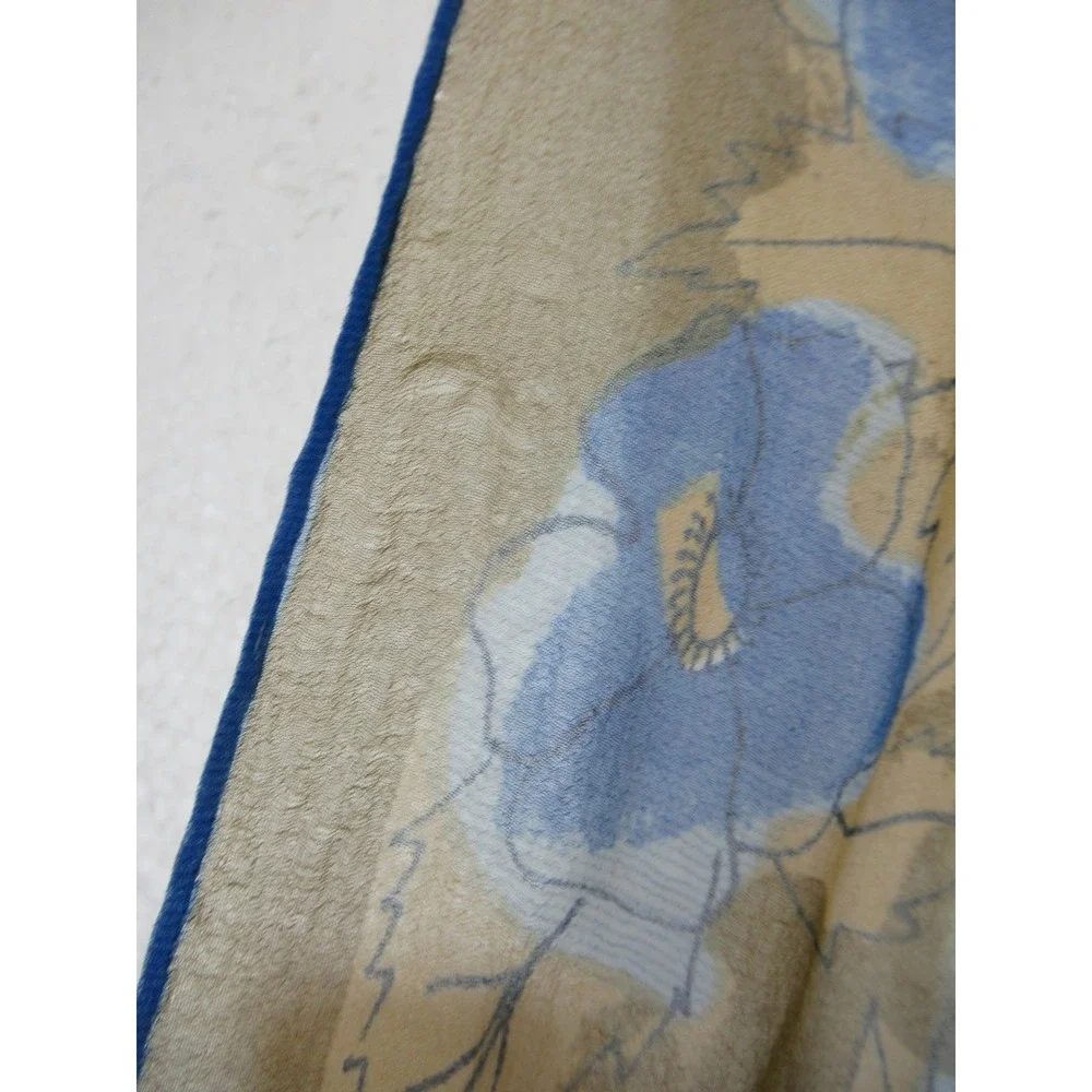 Vintage 60s Vera Neumann Silk Chiffon Scarf Floral Sheer Blue/Brown Rectangle